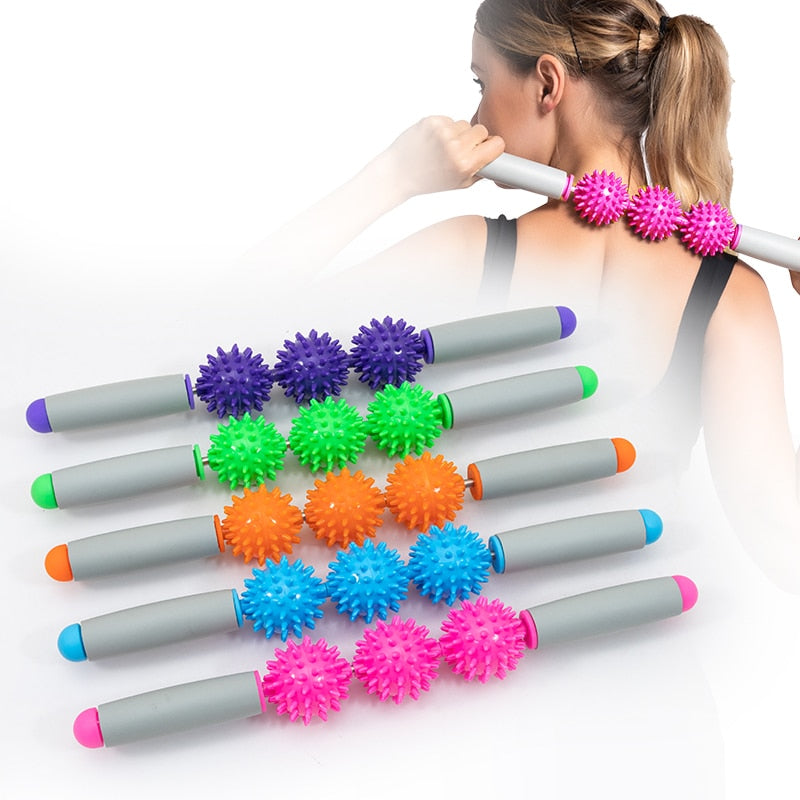 3 PVC Spiky Balls Gym Muscle Massage Roller Yoga Stick Arm Back Shoulder Body Roller Relax Tool For Fitness Sports Muscle Ache