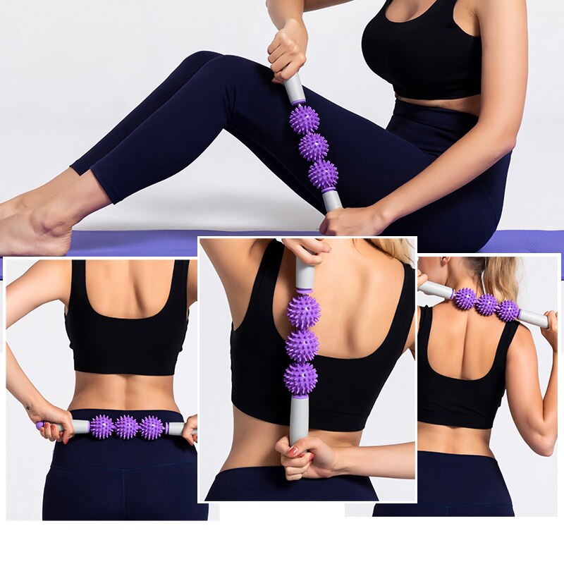 3 PVC Spiky Balls Gym Muscle Massage Roller Yoga Stick Arm Back Shoulder Body Roller Relax Tool For Fitness Sports Muscle Ache