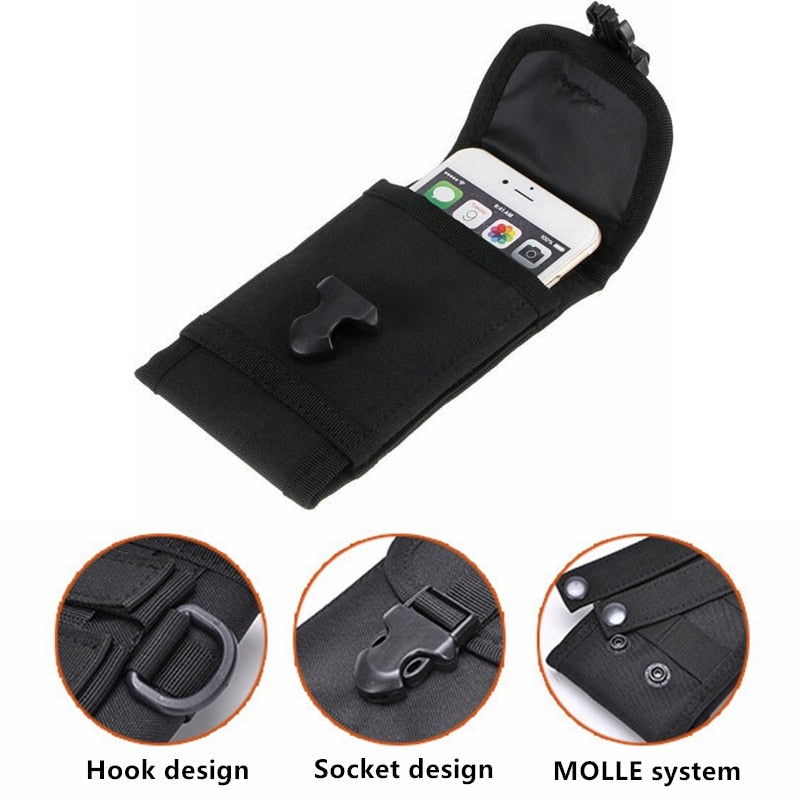 Nylon Tactical Backpack Molle Phone Belt Pouch Phone Cases  Outdoor Riding Hiking Hunting Camping Sports Tool Bag